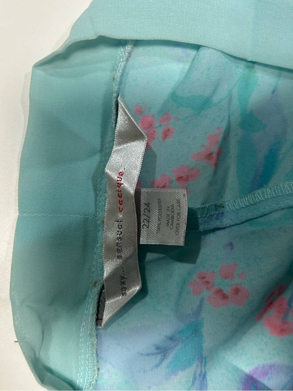 Y2K Vintage Cacique Sheer Floral Tie-Front Kimono Robe - Aqua Floral - Picture 6 of 10